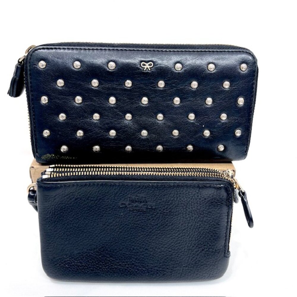 2 Vintage Wallets black leather full zip COACH & Ana Hindmarch with Studs (70) - Picture 3 of 11